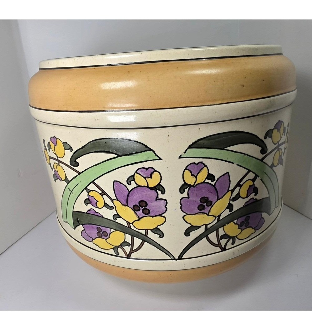 Antique McCoy Jardiniere 1914 Pottery Pansy Design 10in Large Venetian Planter